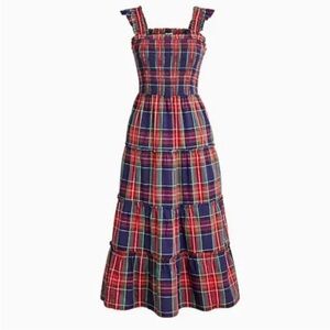 J. Crew Factory Tartan Plaid Smocked Tiered Midi Dress 2X